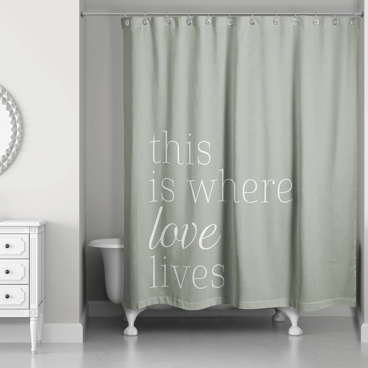 Where Love Lives Olive 71" x 74" Shower Curtain